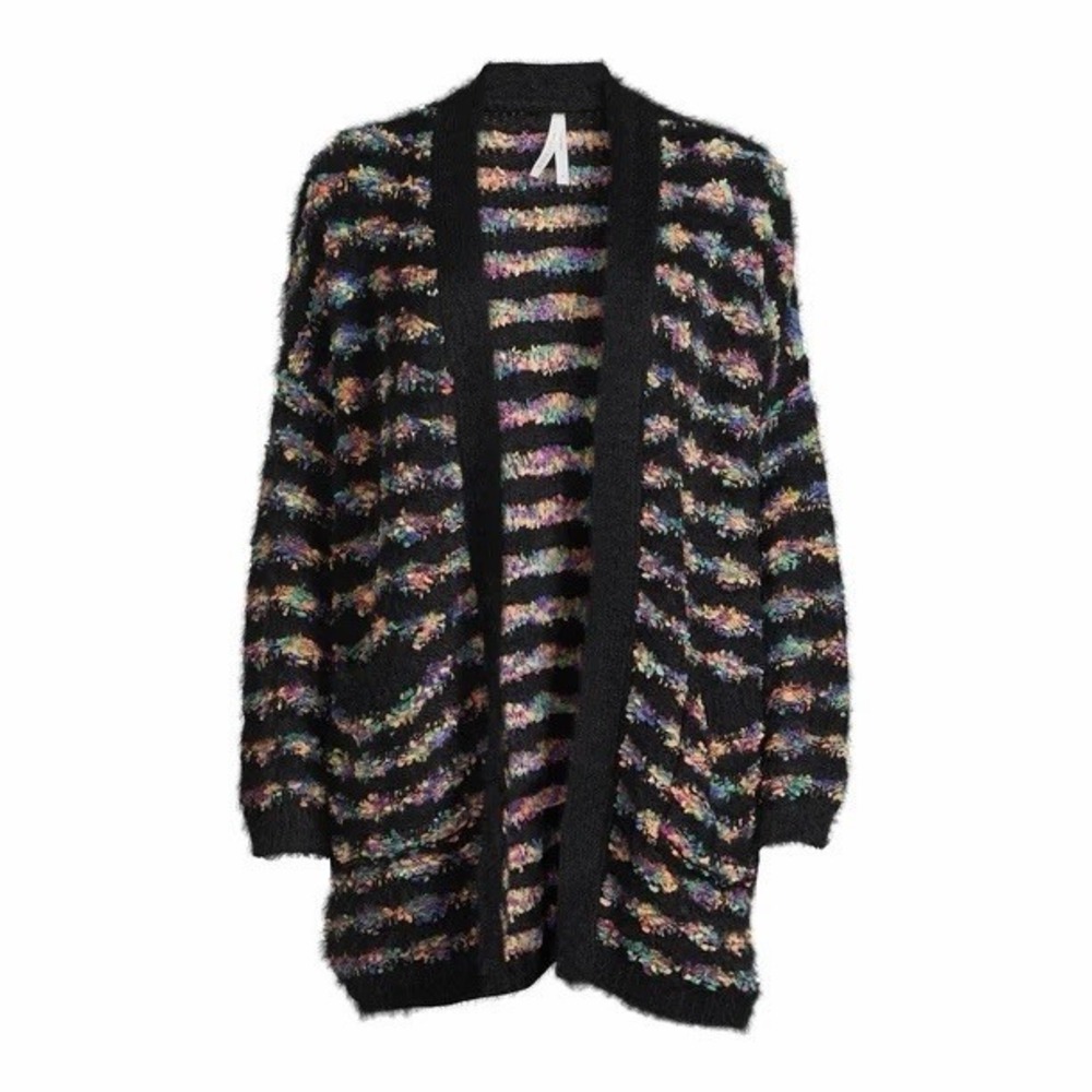 Dreamer Chunky Oversized Colorful Open Front Cardigan Shrug Cozy 1XL Black Casua